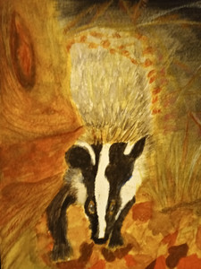 Christine P, Badger in autumn, watercolour.jpg